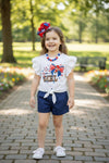 "Cute American Girl" White side knot top with angel sleeves. TPG50071 SOL