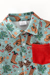 Boys Christmas western button up shirt. TPB60719 MON