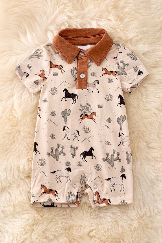 🎍Bamboo made boys baby romper w/horse print. RPB50066