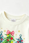 Christmas tree printed on white long sleeve top. TPG60762 MON