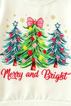 Christmas tree printed on white long sleeve top. TPG60762 MON