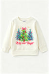 Christmas tree printed on white long sleeve top. TPG60762 MON