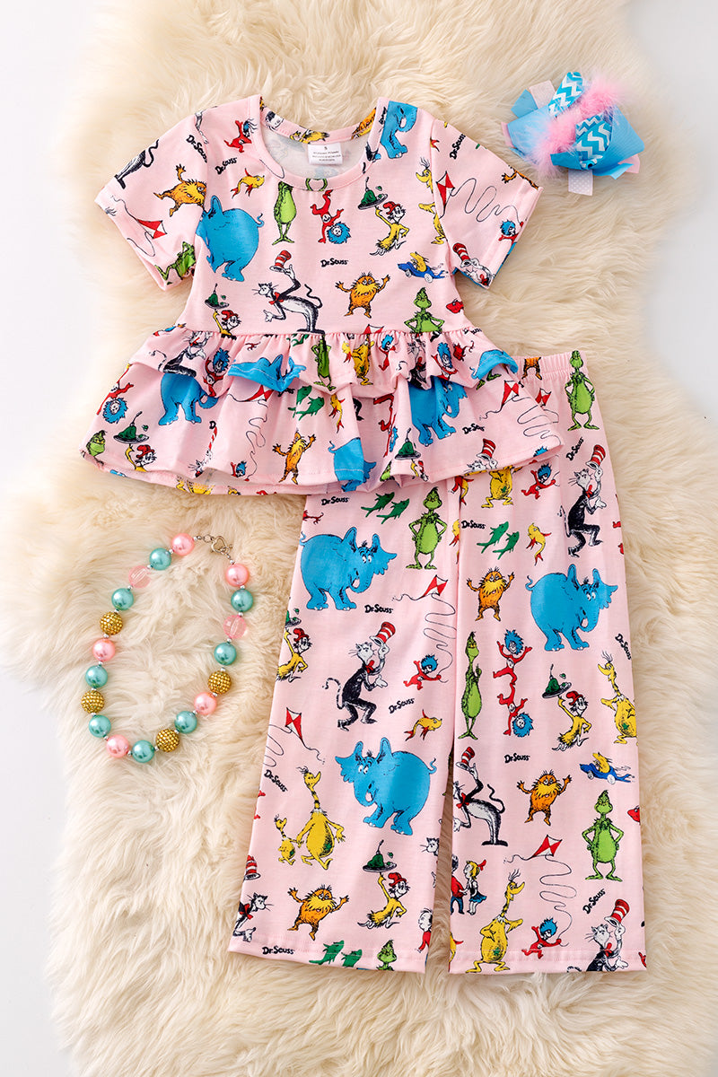 Pink ruffle top & wide legged pants. OFG50483 JEANN – KIDSCHARMONLINE.COM
