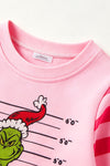 Merry Grin-mas pink stripe sleeve top. TPG60765 AMY