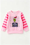 Merry Grin-mas pink stripe sleeve top. TPG60765 AMY