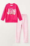 Joy Pink long sleeve top and pink gingham leggings. OFG63357 SOL