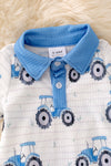 Tractor & stripe printed baby romper with snaps. RPB50064 Jean