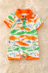 Carrot printed with orange & green contrast baby romper with snaps. RPB50063 AMY