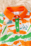 Carrot printed with orange & green contrast baby romper with snaps. RPB50063 AMY