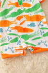 Carrot printed with orange & green contrast baby romper with snaps. RPB50063 AMY