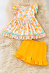 Sweet orange on pink tunic and yellow shorts. OFG60282 JEAN