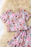 Multi-printed character girls top and skort. OFG60406 AMY