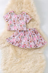Multi-printed character girls top and skort. OFG60406 AMY