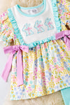 Floral Easter bunny applique tunic & aqua leggings. OFG60224 JEAN