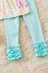 Floral Easter bunny applique tunic & aqua leggings. OFG60224 JEAN