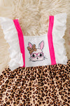 Easter rabbit/ cheetah printed flare dress with fuchsia trim. DRG60212 SOL