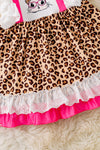 Easter rabbit/ cheetah printed flare dress with fuchsia trim. DRG60212 SOL