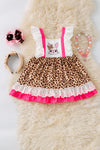 Easter rabbit/ cheetah printed flare dress with fuchsia trim. DRG60212 SOL