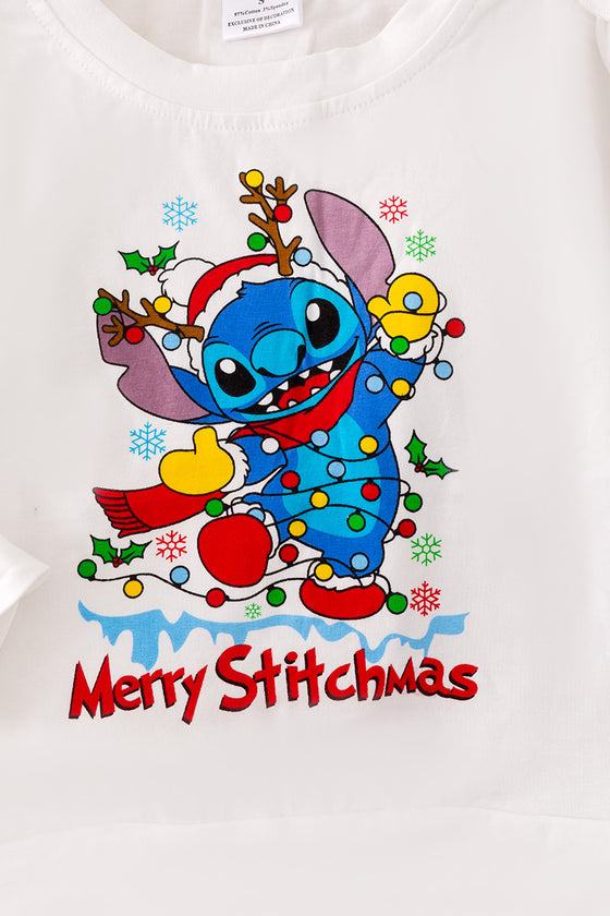 OFG41985 NAY: Merry Stitchmas ruffle top & ribbed bottoms.