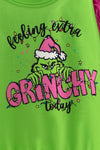 "Feeling Extra Gri today" Green top with fuchsia fur sleeves. TPG60772 BRE