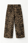 Leopard printed straight cut denim pants, with adjustable string. PNG60323 AMY