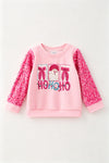 Ho Ho Ho" Pink Christmas sweater with sequins sleeves. TPG60766 SOL