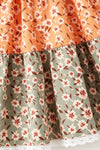 Floral tiered dress with lace hem and "Mama's Girls embroidery. DRG64571  SOL