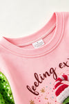 LT. Pink Christmas character and greens sequins sleeves. TPG60771  SOL