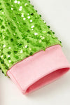 LT. Pink Christmas character and greens sequins sleeves. TPG60771  SOL