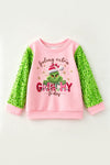 LT. Pink Christmas character and greens sequins sleeves. TPG60771  SOL