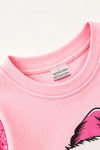 Bubble gum blowing Christmas character pink top with sequins sleeves. TPG60767 AMY