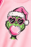 Bubble gum blowing Christmas character pink top with sequins sleeves. TPG60767 AMY