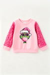 Bubble gum blowing Christmas character pink top with sequins sleeves. TPG60767 AMY