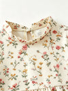 Ivory floral printed girls dress with lace hem and bubble sleeve. DRG64564 MON