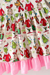 Christmas Character dress w/ lt. pink hem. DRG65442 SOL