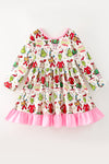 Christmas Character dress w/ lt. pink hem. DRG65442 SOL