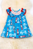 Turquoise Character printed smocked dress. DRG40184 JEANN