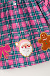 Fuchsia and green plaid dress w/Christmas applique.  DRG65532 SOL