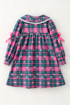 Fuchsia and green plaid dress w/Christmas applique.  DRG65532 SOL