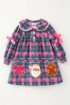 Fuchsia and green plaid dress w/Christmas applique.  DRG65532 SOL