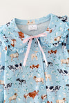 Lt. Blue farm animal printed girls pajamas. PJG60454 SOL