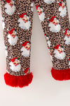Cheetah printed girls pajamas with red fur hem on trim. PJG60522 SOL