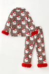 Cheetah printed girls pajamas with red fur hem on trim. PJG60522 SOL
