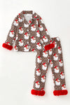 Cheetah printed girls pajamas with red fur hem on trim. PJG60522 SOL