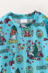 Turquoise Christmas printed girls set. OFG63365 BRE