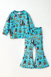 Turquoise Christmas printed girls set. OFG63365 BRE