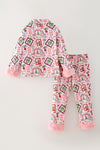 Lt. Pink Christmas character girls pajamas with fuzzy sleeves. PJG60524 SOL