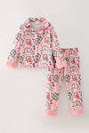 Lt. Pink Christmas character girls pajamas with fuzzy sleeves. PJG60524 SOL
