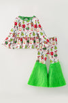 Christmas character bell sleeve tunic and faux fur bell bottoms. OFG63369 SOL
