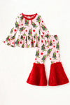 Christmas character pink bell sleeve and flare hem and faux fur bell bottoms. OFG63370 AMY